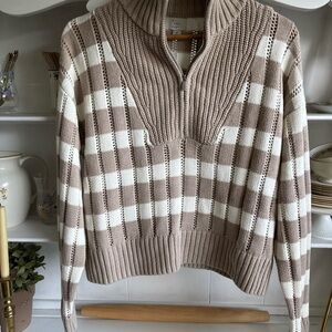 a new day Tan and White Cowl Neck Sweater